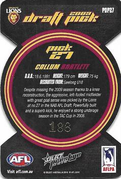 2010 Select AFL Prestige - Platinum Draft Pick Die Cuts #PDP27 Callum Bartlett Back